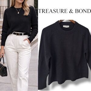 Treasure & Bond | NWOT Cotton Black Ribbed Trim Crewneck Sweater (sz S)